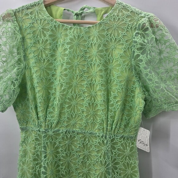 Free People x Greylin Bright Green Suki Embroidered Overlay Midi Dress Small - Picture 4 of 16
